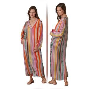 Velvet Graham Spencer Stripe Maxi Dress Sz M Boho Caftan Resort Vacation Beach